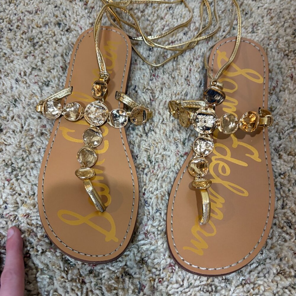 Sam Edelman Deirdre Gold Metallic Wrap Sandals Goddess - Picture 6 of 11